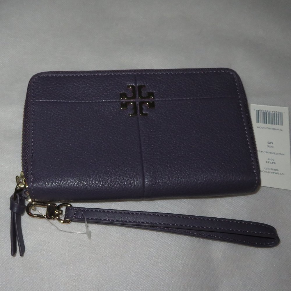 Tory Burch Wristlet In Nightshade Leather - Picture 5 of 12